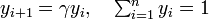 \textstyle y_{i+1} = \gamma y_i, \quad \sum^n_{i=1} y_i = 1