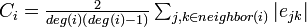 \textstyle C_i=\frac{2}{deg(i)(deg(i)-1)} \sum_{j,k \in neighbor(i)} |e_{jk}|