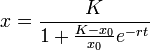 x= \frac{K}{1 + \frac{K - x_0}{x_0} e^{-rt}}