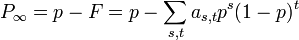 P_{\infty} = p - F = p - \sum_{s,t} a_{s,t} p^s (1-p)^t