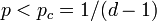 p < p_c = 1/(d-1)