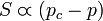 S \varpropto (p_c - p)